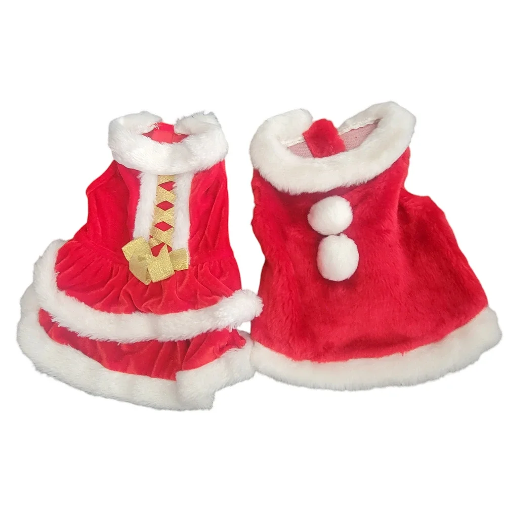 2‎ Santa Christmas Dog Coat Dress Red White Winter Velvet Faux Fur Size Small
